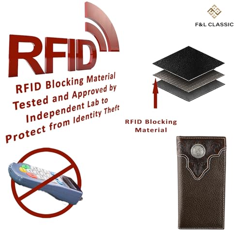Image of F&L CLASSIC Men's RFID Vintage Look Genuine Leather Long Bifold Wallet Checkbook Wallets,brown,240-81