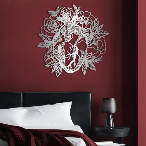 Décoration murale en métal cœur et rose blanche cadeau idéal maison - 7