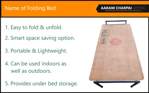 Image of Plywood Folding Bed Cot for Sleeping Space Saving Heavy Metal Frame| Portable | Multipurpose | Lightweight (Brown) (Rectangular, 3X6 ft or 36X72 inch) Single