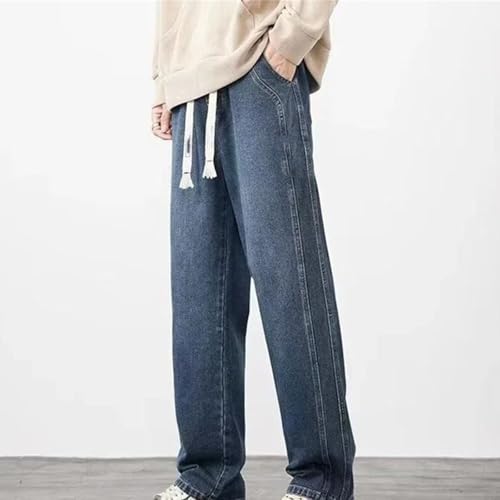 Men's Loose Casual Jeans Straight Wide Leg Denim Pants High Waist Comfortable Solid Color Long Trousers3
