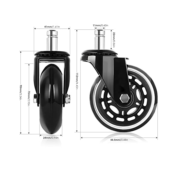 5er Set Bürostuhl Rollen 11x 22mm Hartbodenrollen für Bürostuhl, Schreibtischstuhl, ruhig & kratzerfrei 200kg, 360°R?der… – Bild 3