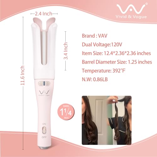 Image of VAV Automatic Rotating Curling Iron Auto Hair Curler, Self-Rolling Curling Wand Hair Styling Tools, 1.25 Inch Ceramic Ionic Wand, 400℉ Max Temperatur Easy to Use