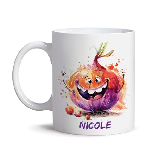 Custom Name Mug Gift For Onion Enthusiasts, Personalized Onion Lover Coffee Cup 11oz 15oz, Cartoon Vegetable Themed White Cup, Customized Funny Onion Ceramic Mug, Gift For Friends