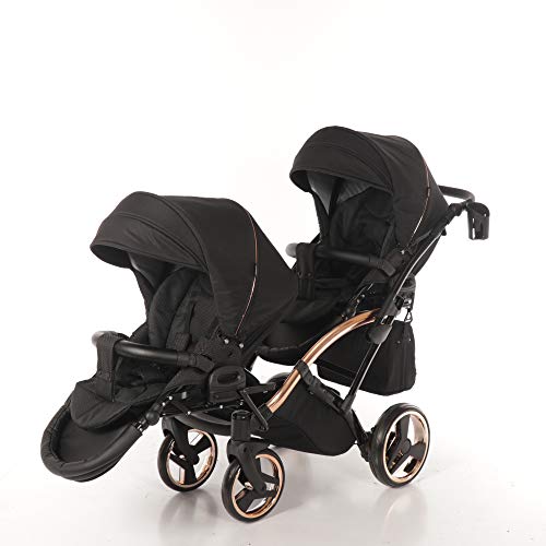 ZWILLINGSKINDERWAGEN GESCHWISTERWAGEN ZWILLINGSBUGGY TWIN JUNAMA DUO SLIM INDIVIDUAL (03. Schwarz-Rosegold, 3IN1)