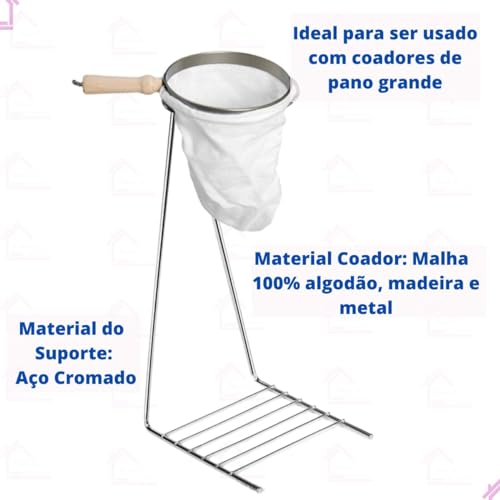 Suporte Cromado Mariquinha Com Coador De Café Com Cabo De Madeira Grande