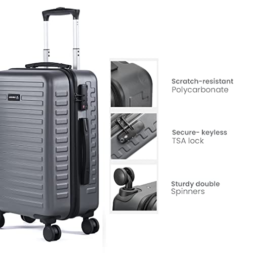 Image of Assembly Cabin Suitcase Small & Hard Shell Laptop Bag with Flat-Lay Opening, 8 Spinner Wheels, Premium Polycarbonate Hard Shell Carry On Luggage Combo for Business Travel, Grey