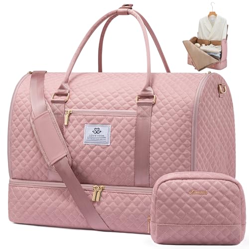 LOVEVOOK Convertible Garment Bag for Women with Shoe Pouch, Carry On Travel Duffel Bag with Toiletry Bag, 2 in 1 Hanging Suitcase Suit Bag, Waterproof Weekender Bag for Business Trip, Wedding, Pink