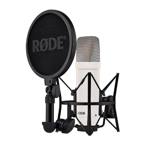 RØDE NT1 Signature Series Large-Diaphragm Condenser Microphone with Shock Mount, Pop Filter and XLR Cable for Music Production, Vocal Recording, Streaming and Podcasting (White)