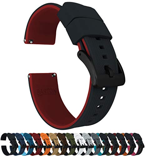 image for BARTON WATCH BANDS, 24mm Black/Crimson Red - Elite Silicone Watch Band