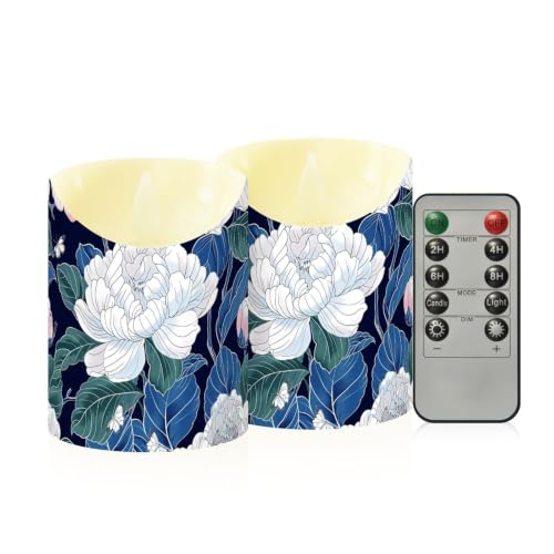 Velas led que funcionan con pilas con temporizador de pilar y flores blancas