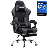 GTPLAYER Gaming Stuhl Stoff, Bürostuhl Massage Gaming Sessel Ergonomischer Gamer Stuhl mit Fußstütze, Gepolstert Gaming Chair, Drehsessel 150KG, grau
