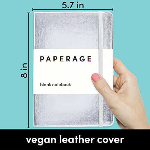 Image of PAPERAGE Blank Journal Notebook, (Metallic Silver), 160 Pages, Medium 5.6 in x 8 in - 100 GSM Thick Paper - Hardcover Journaling Notebook for Work, School, Note Taking or Sketching