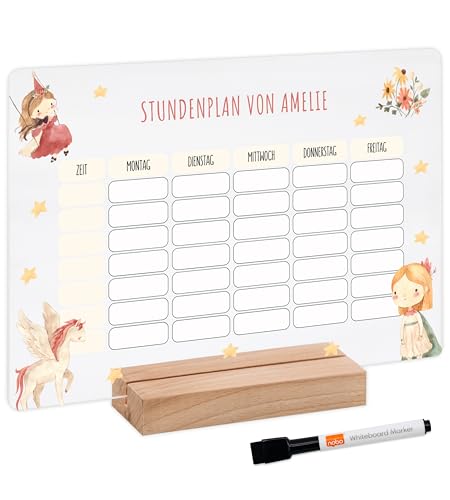 Bärenfreunde - Personalisierbarer & Abwaschbarer Stundenplan aus Acryl + Stift, Holzhalter - Einschulung Geschenk, Schultüte zum Schulanfang oder Grundschule (Fee,ohne Holzhalter)