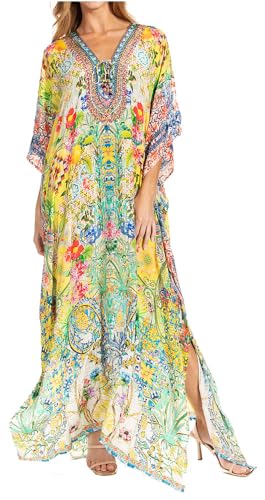 Sakkas Georgettina 2025 Flowy Rhinestone V Neck Long Caftan Dress/Cover Up