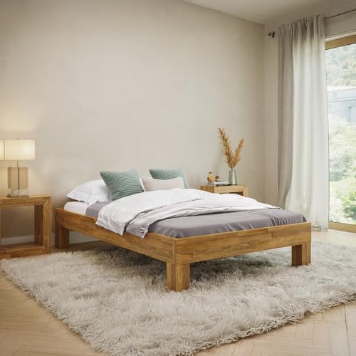 skølm Floki Massivholzbett 120x200 cm aus Eiche - hochwertiges Bettgestell - Bettrahmen ohne Bettkopf - Holzbett in Natur geölt - Bett 120x200 cm...