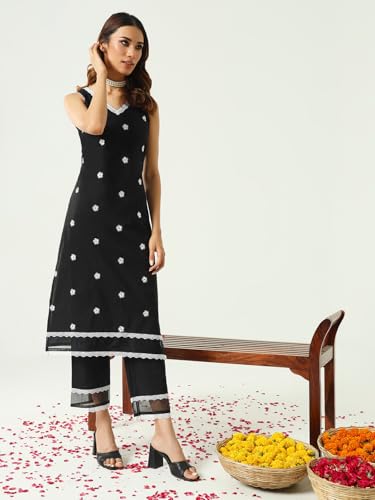 Image of FIORRA Women's Cotton Straight Kurta Pant With Dupatta