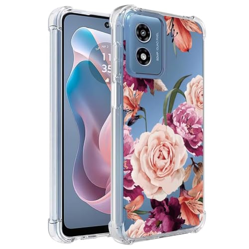 Sidande Case for Moto G Play 2024 4G Case, Motorola G Play Gen 3 Case for Girls Women, Clear Floral Soft Flexible TPU Slim Phone Protective Case Cover for Motorola Moto G Play 2024 4G Purple Flower