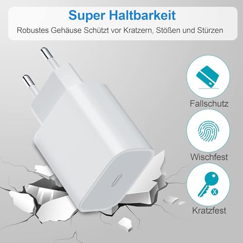 20W iPhone 17/16/15 Ladegerät Kabel für iPhone 17Air,16E,17 16 15 Pro Max/Plus, USB C auf USB C Gewebekabel für AirPods 4, AirPods Pro (2/3. Generation), AirPod Max 2 Kopfhörer Adapter Netzteil Kabel