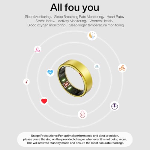 Image of POBOVi Gen 2 Titanium Smart Ring for Women & Men, Sleep & Heart Rate Tracker, No Subscription, Size Before You Buy (Gold, 9)