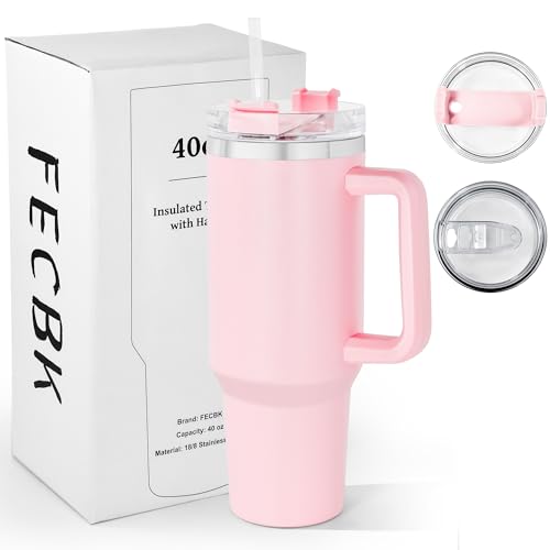 FECBK Mug Isotherme avec Paille et Poignée 1.2L, Tasse Isotherme 100% Anti-fuite, 34 Heures Froid, 12 Heures Chaud, Gobelet en Acier Inoxydable, Lavable au...