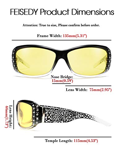 FEISEDY Women Yellow Sunglasses Wrap Around Anti Glare Driving Night Glasses B25473