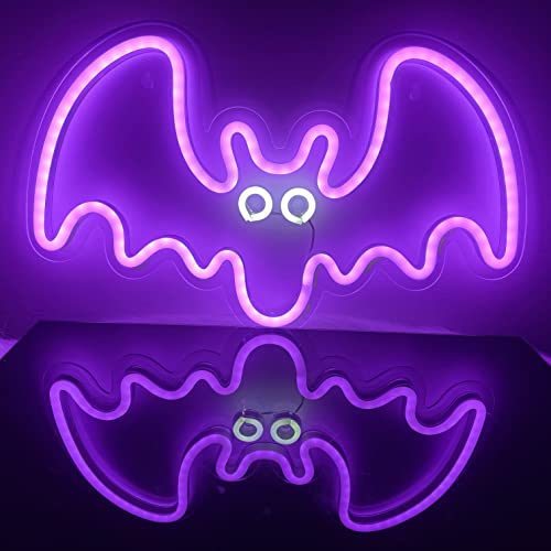 Image of Bat Sign Neon, Festival LED Neon Light USB Powered Pink LED Acrylic Bat Shape Neon Wall Light Signs Gift Decor for Home Decoration,Bedroom, Lounge, Office, Wedding, Christmas, Valentine's,Halloween,Party
