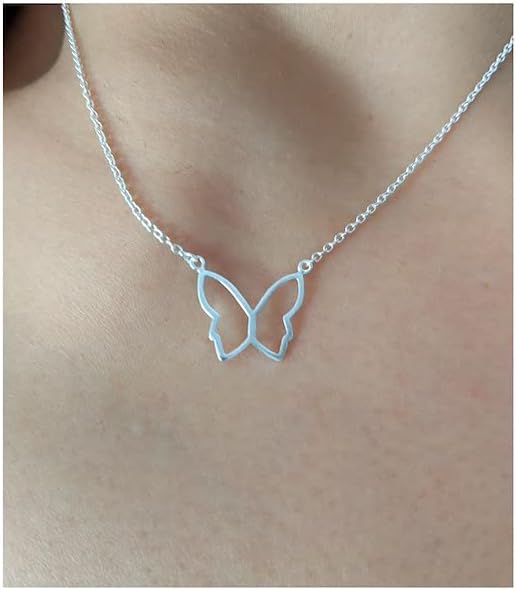 925 Sterling Silver Open Butterfly Necklace, Outline Butterfly, NOT Plated, Layering Necklace, Gift for Her - Image 6