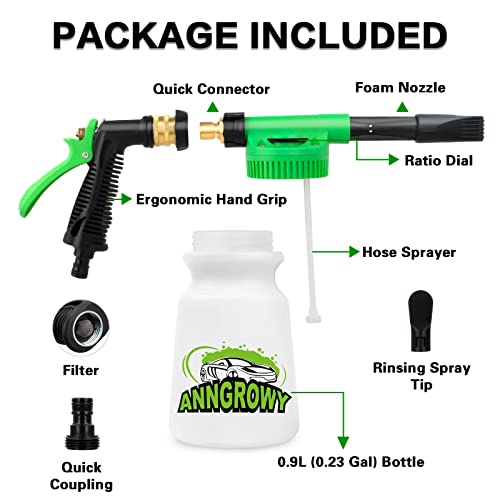 Image of anngrowy Car Wash Foam Gun Soap Car Wash Foam Cannon for Garden Hose Foam Sprayer Car Wash Soap Foam Gun Hose Foam Cannon Blaster Hose Foam Cannon Gun Quick Connector to Any Garden Hose (Green)