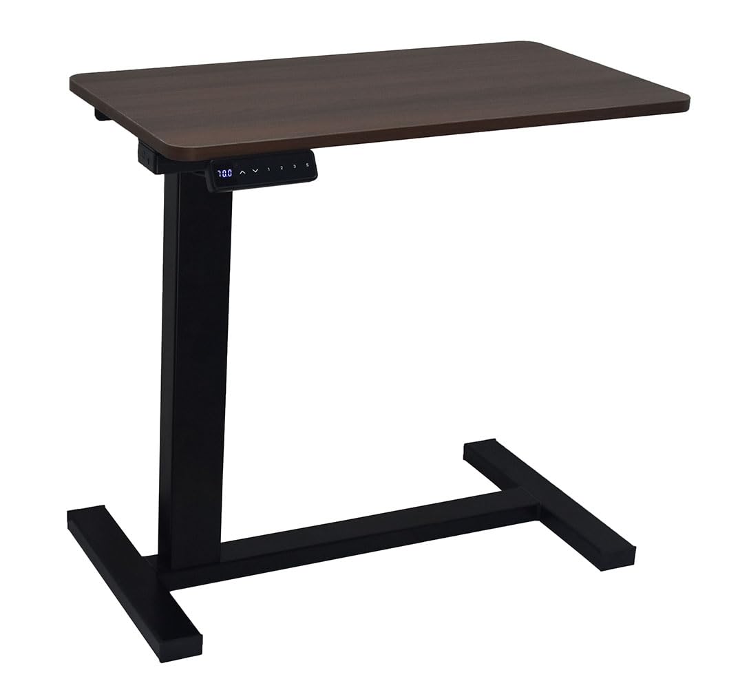 karwerry Electric Height Adjustable Overbed Bedside Table and Laptop Desk with Wheels (Fundamental, Black, 30