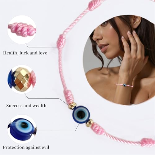 Image of BONITTER Evil Eye Protection Bracelet Set, 12 Pack Adjustable Red 7 Knot Lucky String Amulets, Black and Pink Friendship Bracelets for Women, Men, Boys, Girls (12, Red)