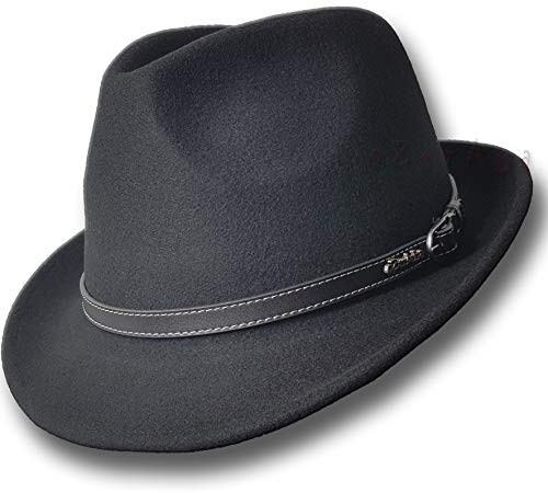 Oztrala】 Trilby Felt Hat Australian Wool Leather Band Fedora Fur Men/Women Bucket HW03 US (Black, M)