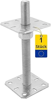 Pfostenträger höhenverstellbar 50 bis 200 mm- Pfostenträger aufschrauben - Stützenfuß - Pfostenanker - Aufschraubhülse - Anker - Gewindestange M24-250 mm - Ankerplatte 100x100x4 mm