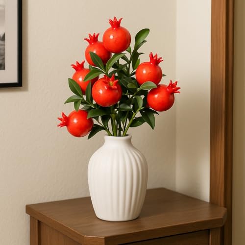 Image of SATYAM KRAFT 3 Pcs Pomegranate Plant Stick, Elevate Your Decor with Artificial Pomegranate Branches Lifelike Tree Plants for Vase Display in Home, Garden, Office, Living Room