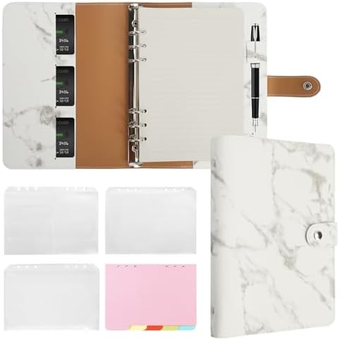 FYY Leather A5 Ring Binder Notebook, 6 Ring A5 Binder with A5 Refill Papers, Travel Binder Journal Personal Planner with Ring Binder Brown-1