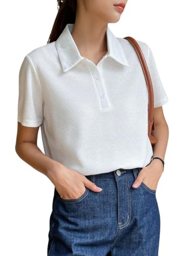 Image of Leriya Fashion Women's Summer Polo T-Shirt - Lightweight Breathable Short Sleeve Collared T-Shirt, Casual Loose Fit Everyday Top for Women