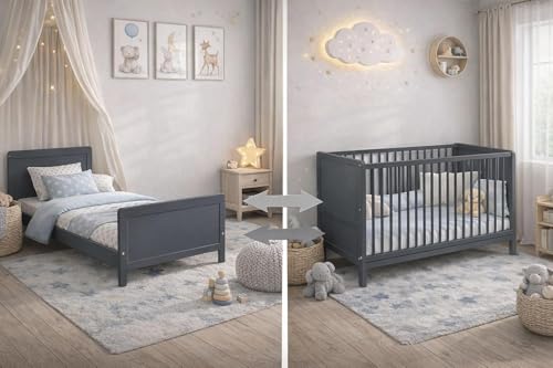 Baby Happy Bliss Lit bébé évolutif Nelly 120x60 cm en Bois de hêtre – Transformable en lit Junior – Sommier réglable – 3 barreaux Amovibles – en...