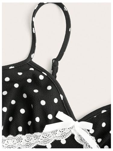 Verdusa Women's Polka Dots Bow Lace Cami Top Sleeveless V Neck Fitted Camisole Y2k Going Out Tops3