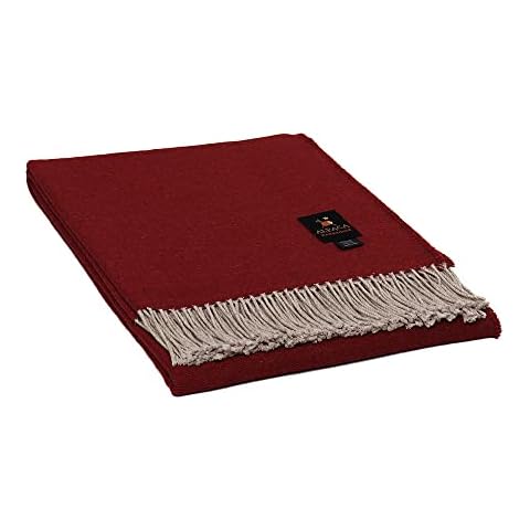 Lima Mystery - Alpaca Wool Blend Throw Blanket Handwoven Soft Warm Solid Color Design 63" x 52" (Dark Red/Beige) Cover