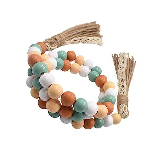 Cabilock Rural Style Wooden Beads String Decor with Tassel Elegant Beaded Hanging Decoration for Party DIY Pendant for Home Office and Shop Ornament