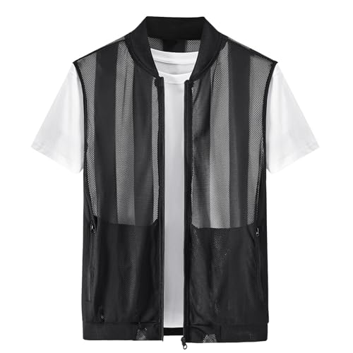 NETOVE Men's 0.1mm Ultra-Thin Lightweight Summer Vest with Pockets Fashion Breathable Outdoor Vest for Fishing Running Golf,Black,XX-Large