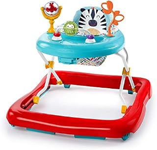 Bright Starts, Pack of Pals Walker, Frog & Bee Spinning Toys, Bead Chaser, Leaf Teether, Adjustable Height, Easy-Fold Frame for Storage, Easy to Clean, Ages 6 Months +, Blue/Red