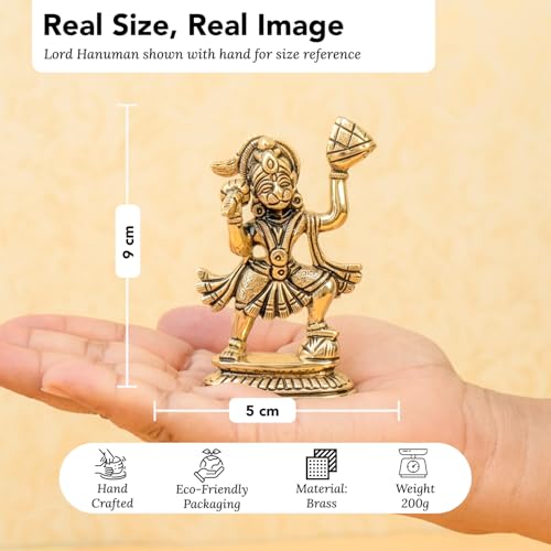 Image of Ekhasa 100% Pure Brass Hanuman Idol with Gift Box | Bajrangbali Balaji Murti for Home Pooja Decor | Religious Housewarming Grah Pravesh Diwali Wedding Gift