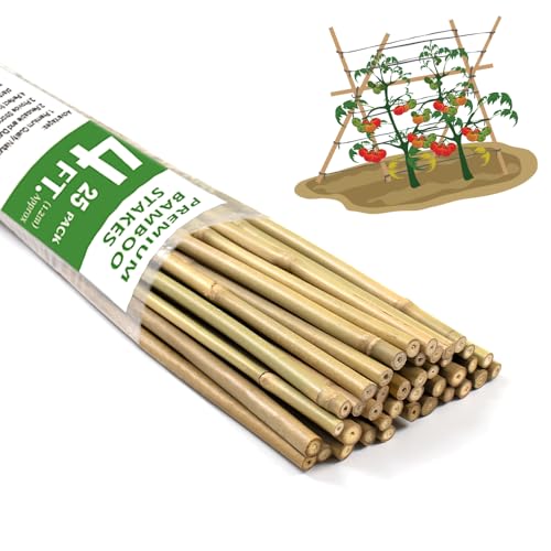 Bamboo Stakes,4FT Natural Bamboo Garden Stakes,BOVITRO 25Pcs Plant Stakes,Bamboo Sticks for Tomato,Beans,Vegetable and Climbing Plants