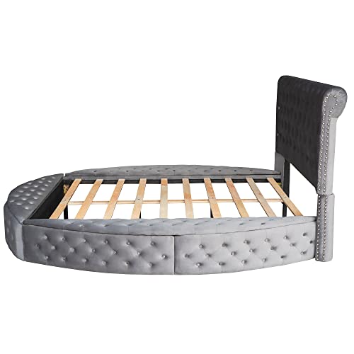 Softsea Upholstered Queen Bed Frame With Storage Space On 3 Sides, Round-Shaped Bed With High Headboard (Gray, Queen) #TOP3