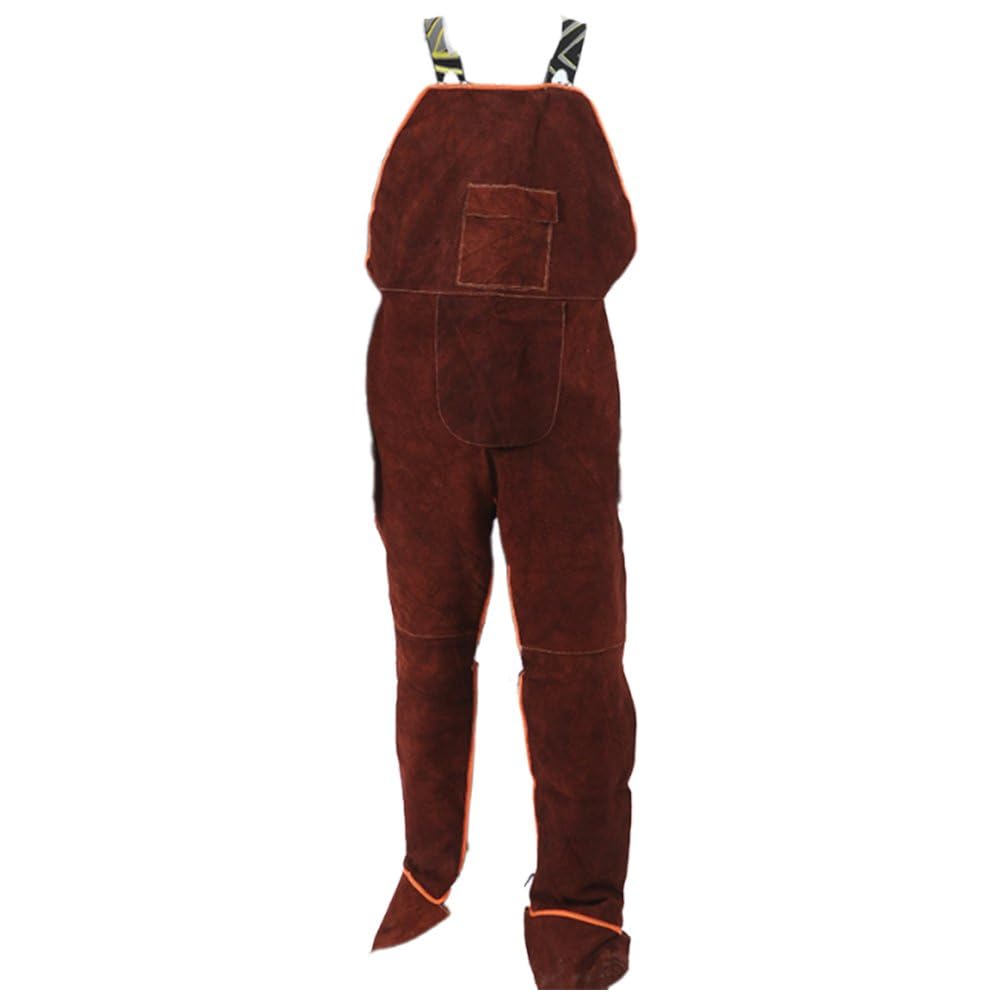 Dianzan Grembiule in Pelle per Uomo, Grembiule Lavoro in Pelle di Vacchetta Monopezzo con Bretelle E Gamba Divisa, Grembiule Ignifugo, Abbigliamento Lavoro Resistente all'Usura per Saldatori