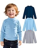Witwot 3 Pack Toddler Boy Mock Turtleneck Shirts Baby Boys Long Sleeve T-Shirt Soft Cotton Thermal Undershirt Gray Navy Light Blue 3 Years