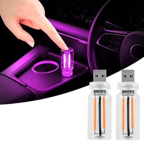 2 PCS Lampe rétro pour Voiture,Lampe d'intérieur de Voiture USB à Brancher,Lampe d'ambiance USB à LED pour l'intérieur de la Voiture,Mini Lampe LED Portable pour Voiture,Chambre à Coucher (Violet)