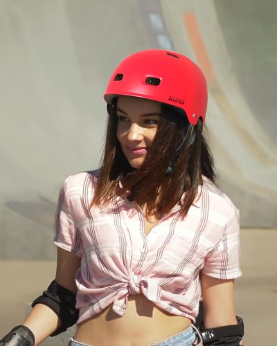 Image of OutdoorMaster Skateboard Cycling Helmet - Two Removable Liners Ventilation Multi-Sport Scooter Roller Skate Inline Skating for Kids, Youth & Adults - M - Red