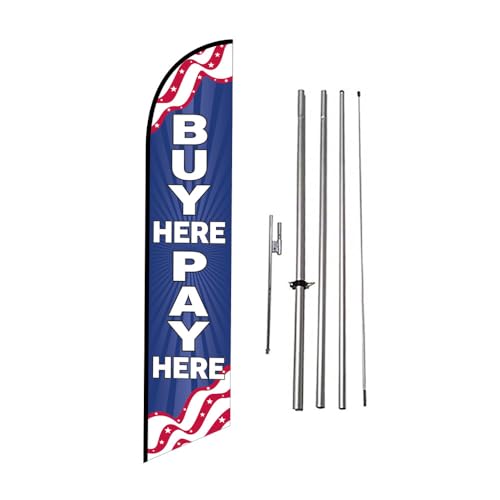 BUY HERE PAY HERE Swooper Tall Feather Flag with 15FT Pole K