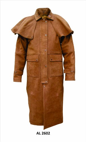 Brown Leather Coat Duster with Zip-out liner, Leg-straps, and Removable Cape